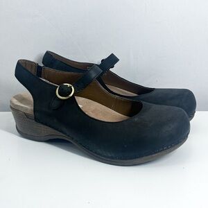 Dansko Black Leather Mules with Buckle